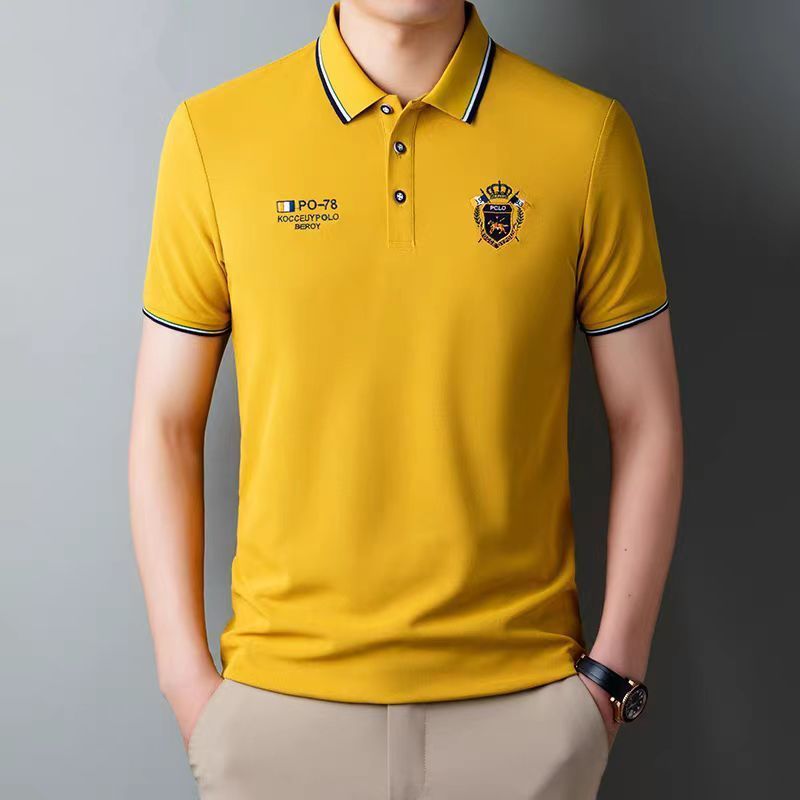 Men's Clothing High Quality Embroidered Polo Shirt Men's Short Sleeved Tops For Middle Aged And Young People_viptrois.com