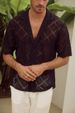 Men's Casual Knitted Sweater Hollow Breathable Short Sleeved Lapel Fashion Men_viptrois.com