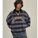 New Eco-friendly Fabric American Retro College Style Striped Sweater Men's Autumn And Winter New Oversized Loose Knitted Sweater Top Couple Tide_viptrois.com