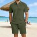 Men's Summer Polo Shirt And Shorts Set Short Sleeved Knitted Casual Collared Jacquard Textured_viptrois.com