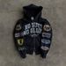 Men's Clothing Street Hip Hop Retro Print Black Zipper Hoodie Y2k Harajuku Jacket Sweatshirt_viptrois.com