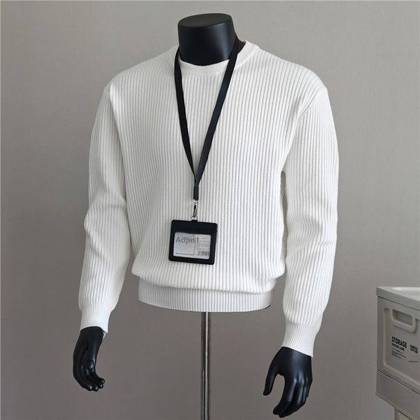 Pure Autumn Winter 2025 New Old Money Style Vertical Striped Loose Long Sleeve Sweater Men High Quality Round Neck Knitted_viptrois.com
