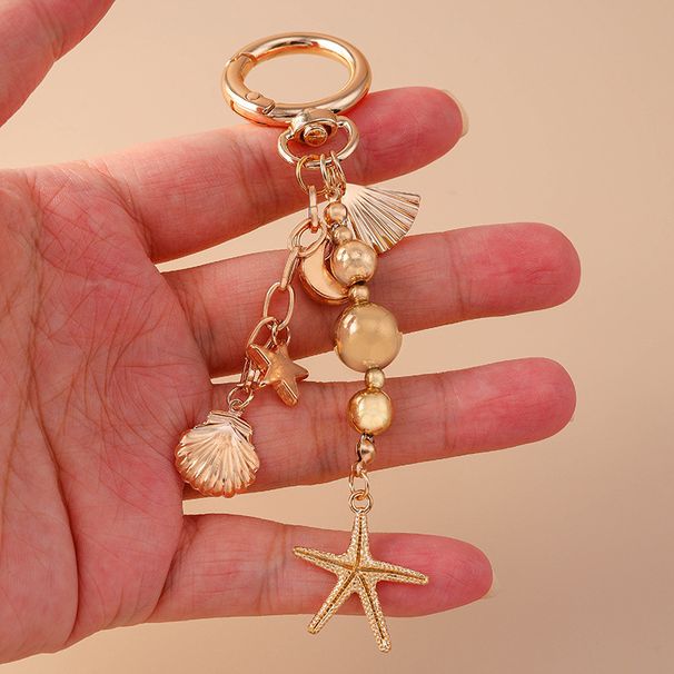 New Creative Moon Star Starfish Keychain Fashion Key Pearl Beaded Love Key Ring Backpack Pendant_viptrois.com