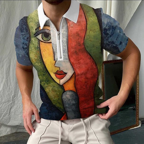 New Breathable Polo Shirt Men's Top Short Sleeve Summer Shirt 3D Printing Contrast Color T-Shirt Top_viptrois.com