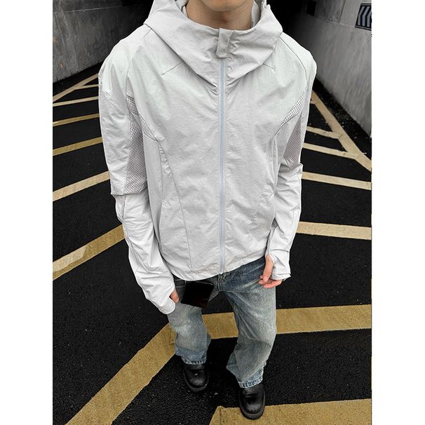 Men's Clothing Lightweight Original Yarn Sun Protection Laser Splicing Tailoring Outdoor Long Sleeved Thin Hooded Sun Protection Clothing_viptrois.com