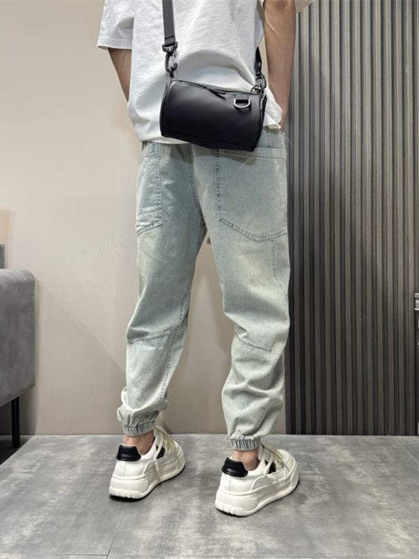 American High Street Vintage Washed Light Colored Jeans For Men, Fashionable And Versatile, Ankle Tied Casual Pants,_viptrois.com