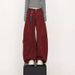 Men's High Street Deconstructed Jeans - Wide-Leg Cargo Pants With Asymmetrical Hem (Wine Red/Black)_viptrois.com