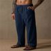 Men's Clothing Men's Linen Drawstring Solid Color Breathable Outdoor Loose Casual Straight Trousers_viptrois.com