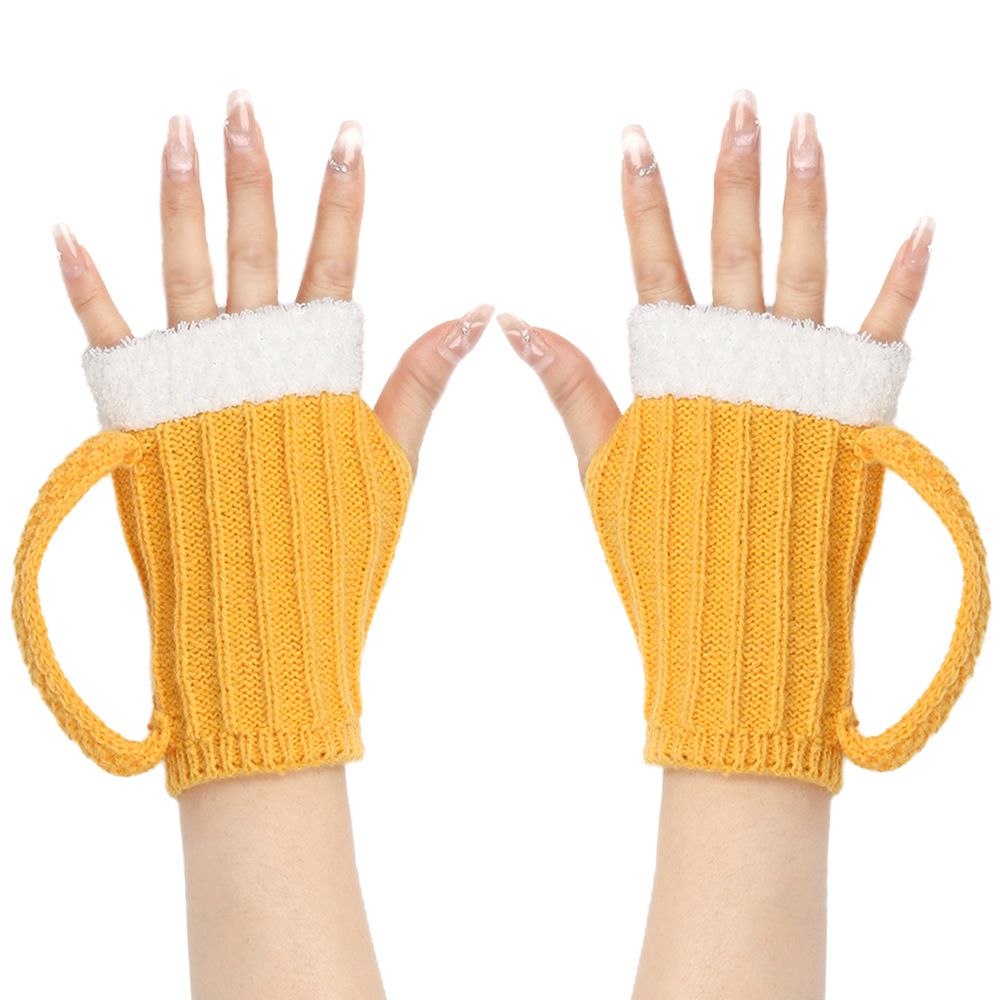 3D Beer Cup Wool Gloves - Fun & Warm Half-Finger Knitted Gloves For Men & Women (Color Matching, Autumn & Winter Essential)_viptrois.com