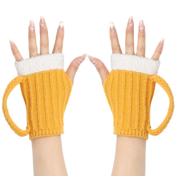 3D Beer Cup Wool Gloves - Fun & Warm Half-Finger Knitted Gloves For Men & Women (Color Matching, Autumn & Winter Essential)_viptrois.com