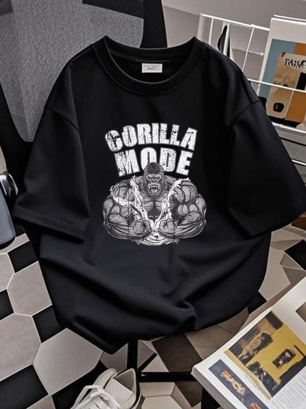 NEW LIMITED Gorilla Mode Gym Fitness Design (On Back) Great Gift T-Shirt S-3XL Summer Graphic Soft Stylish Streetwear Slightly Versatile Casual_viptrois.com