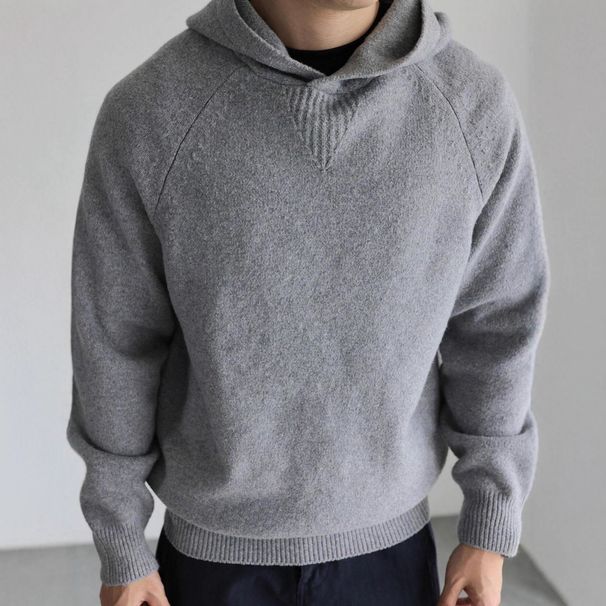Solid Color Wool-Blend Hooded Sweatshirt | Oversized Knit Pullover With Long Sleeves | Autumn Winter Thick Casual Sweater (S-XL)_viptrois.com