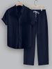 Men’s Striped Short-Sleeve Shirt & Drawstring Pants Set – Casual Business Casual Outfit (S-XXL)_viptrois.com