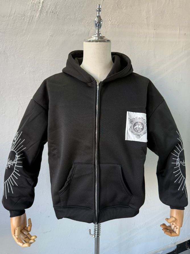 Cross-Border 9OESH Printed Sweatshirt Short Hoodie 2024 New Hot Selling Versatile Zipper Cardigan Jacket_viptrois.com