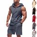Men's Fitness Zipper Hooded Loose Breathable Functional Vest Shorts Sports Suit_viptrois.com