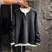 "Men's Heavyweight Faux Two-Layer Sweatshirt – Crew Neck Relaxed Fit Fleece Lined Pullover, Autumn Casual Solid Color Top (Black/Khaki, M-4XL)"_viptrois.com