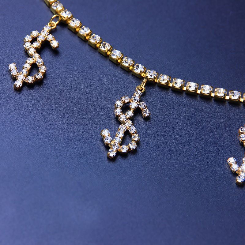 All-match sexy rhinestone Waist chain single row metal punk dollar Waist chain female simple Waist chain_viptrois.com