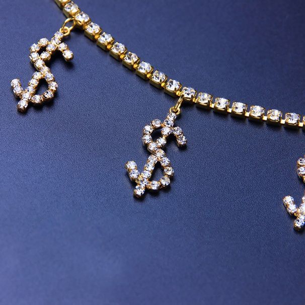 All-match sexy rhinestone Waist chain single row metal punk dollar Waist chain female simple Waist chain_viptrois.com