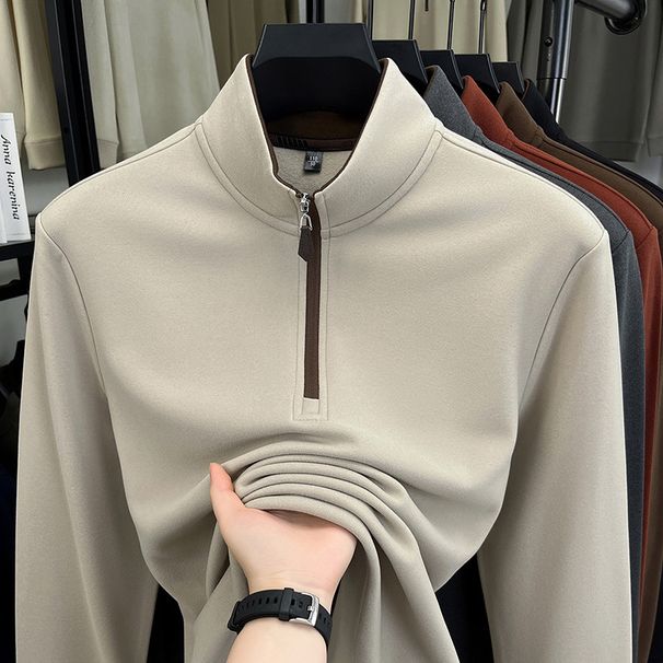 Autumn Winter High-Quality German Velvet Half-Zip Stand Collar Sweatshirt For Men Thickened Warm Self-Heating Base Shirt_viptrois.com