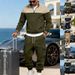 Men's Winter Suit Casual Simple Style Color Blocked Loose Workwear Stand Collar Sweatshirt And Sweatpants Set_viptrois.com