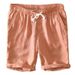 Men's Clothing Solid Color Casual Pure Linen Loose Straight Drawstring Shorts Beach Pants_viptrois.com