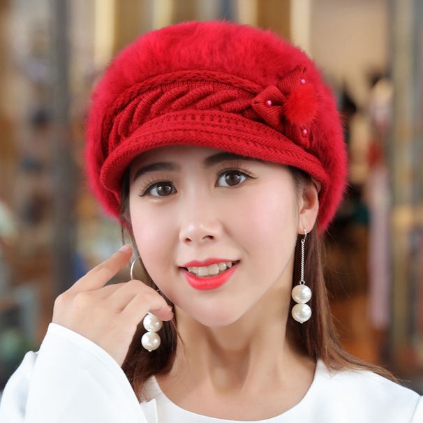 Women's Rabbit Fur Lined Thickened Duckbill Cap Trendy Warm Ear Protection Knitted Korean Style Beret Winter Wool Hat_viptrois.com