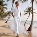 Men's Linen Short Sleeve Shirt & Pants Set – Breathable Summer Beach Outfit (95% Premium Linen)_viptrois.com