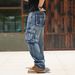 Multi-pocket European And American Tooling Jeans Men's Wide Legs Loose Large Size Cross Mirror_viptrois.com