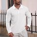 Men's Waffle Knit Polo Shirt - Long Sleeve Casual T-Shirt For Autumn, Comfortable & Stylish_viptrois.com