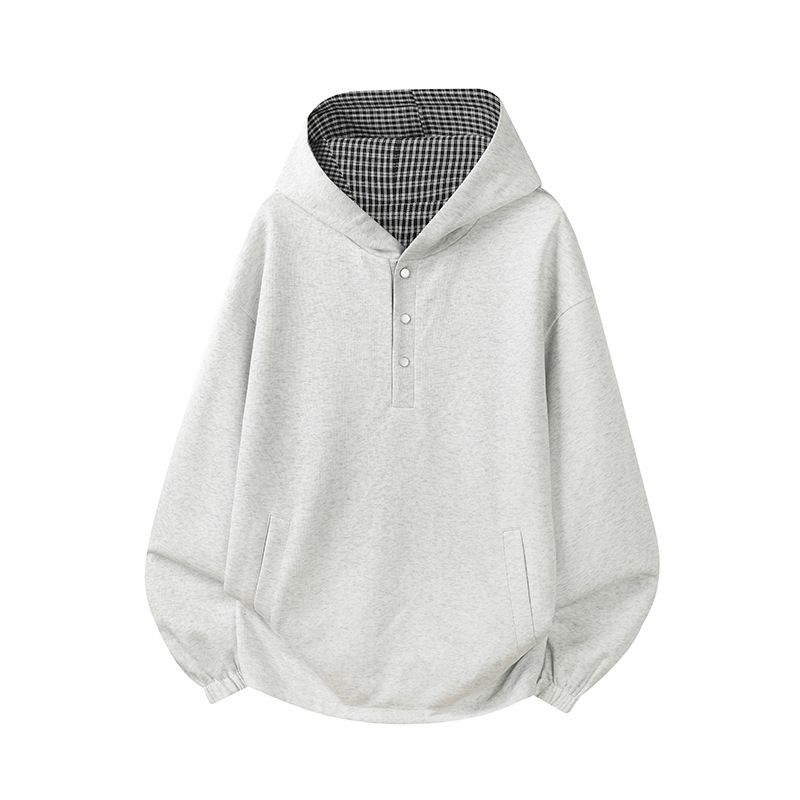 Reversible Plaid Hoodie – Korean Oversized Unisex Zip-Front With Dual Wear Options, Black & Grey Checkered_viptrois.com