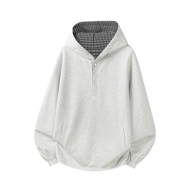 Reversible Plaid Hoodie – Korean Oversized Unisex Zip-Front With Dual Wear Options, Black & Grey Checkered_viptrois.com