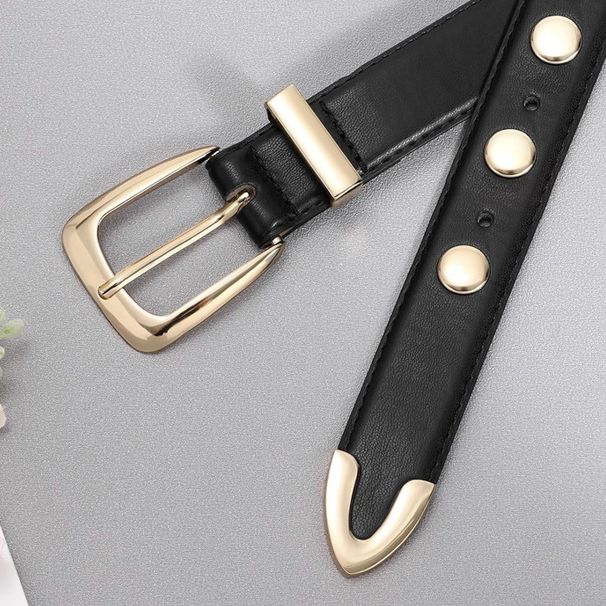 Trendy Versatile For Women Jeans Punk Boyfriend Style Black Decoration Internet Celebrity Rivet Belt_viptrois.com