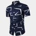 European And American Cross-border Summer New Short-sleeve Shirt, Geometric Print Four-way Stretch Button-up Men's Shirt_viptrois.com