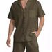 Men's Clothing Summer Sports Short Sleeved Shorts Suit Linen Loose Casual Men's Shirt Suit_viptrois.com