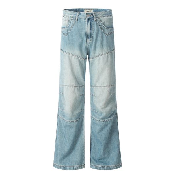 Denim Washed Flared Vibe Trend Hip-Hop Men's Stitched Split Deconstructed Patchwork Loose Wide-Leg Long Pants_viptrois.com