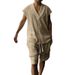 Men's Clothing New Casual Jacquard Knitted Summer Loose Sleeveless T-shirt Shorts Suit Men_viptrois.com