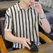 Half Zipper Short Sleeve Men's Summer Thin Striped Contrast Color Casual Lapel Polo Shirt Trendy Brand Summer Half Sleeve T-Shirt_viptrois.com