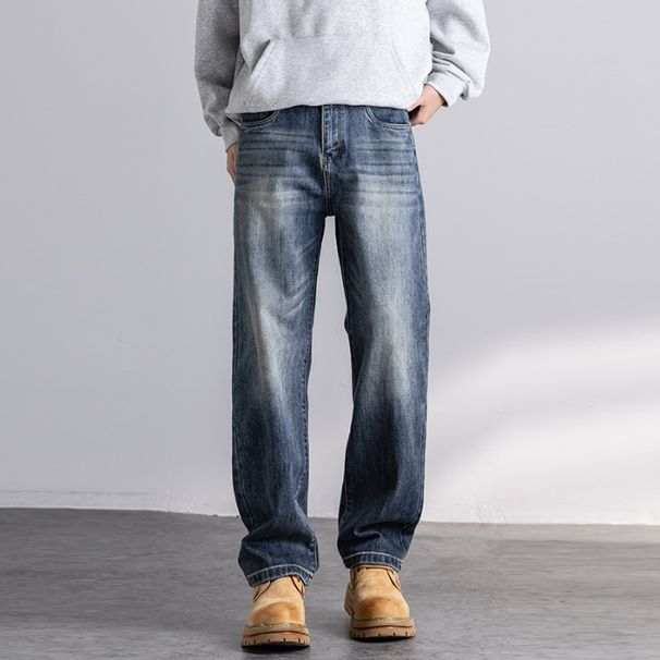 Elastic Autumn New Jeans Men's Fit Straight Loose Trendy Brand American Washed Middle Waist Youth American Retro_viptrois.com