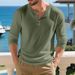 Men's Casual Henley Neck Long Sleeve Shirt – Breathable Polyester Pullover, Minimalist Layering Tee (S-XXXL, White/Black/Khaki)_viptrois.com
