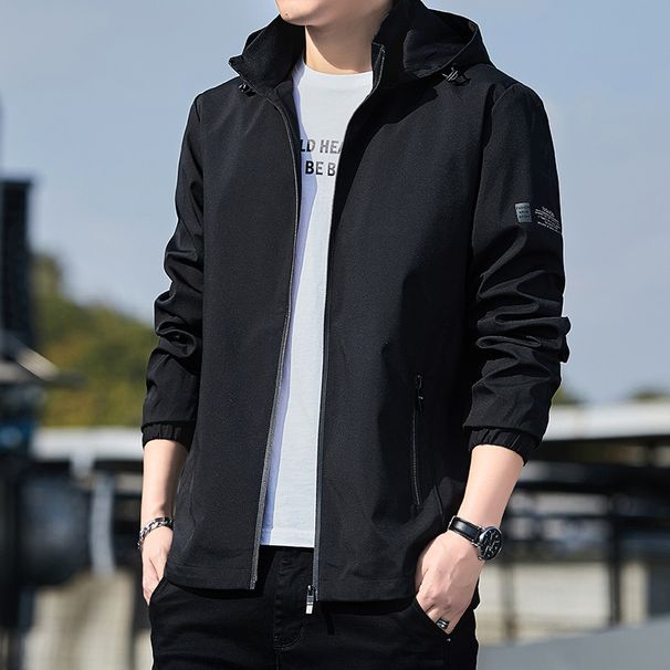 New Style Spring Autumn Korean Version Trendy Hooded Black Slim Fit Youth Jacket Men's Windproof Top_viptrois.com