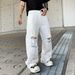 Men's Clothing High Street Summer New Paris Fashion Brand Loose Straight Ripped Jeans Ink Splash Personality Graffiti Handsome Men Thin Version_viptrois.com