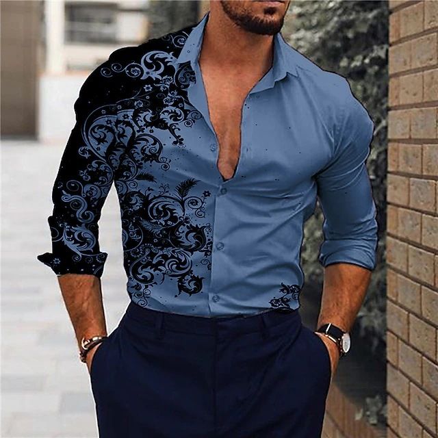 Men's Clothing New Men's Gradient 3D Printed Long Sleeved Shirt Men's Casual Shirt Men's Style_viptrois.com