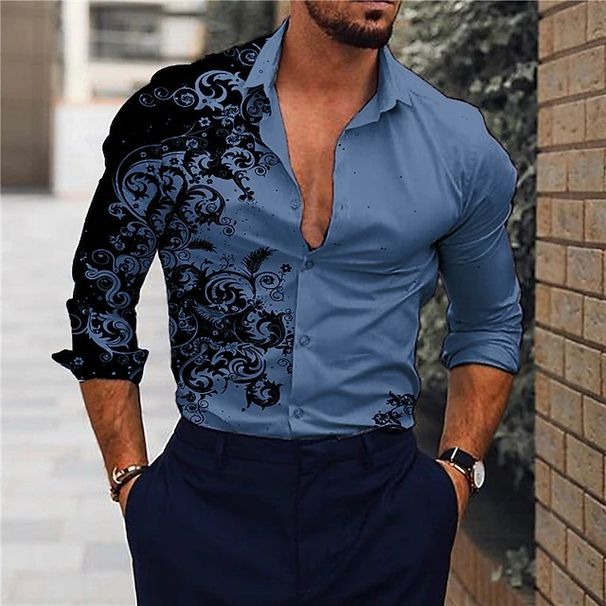 Men's Clothing New Men's Gradient 3D Printed Long Sleeved Shirt Men's Casual Shirt Men's Style_viptrois.com