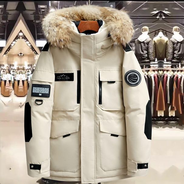 2024 New Winter Thickened Couple Workwear Men And Women Mid-Length With Fur Collar Outdoor Warm Trendy_viptrois.com
