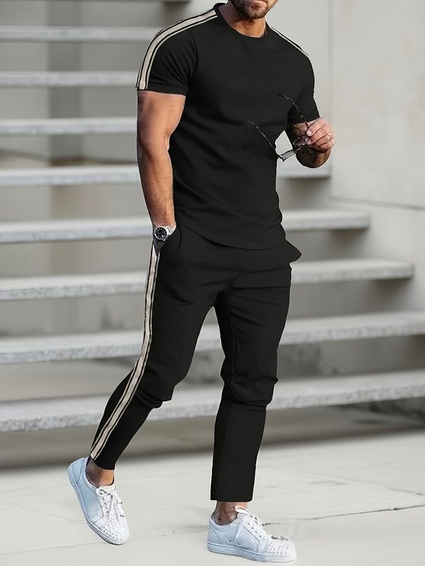 Summer New Men's Casual Sports Short Sleeve Long Pants Set_viptrois.com
