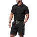 Men's Clothing Summer New Men's Casual Loose Corduroy Workwear Short Sleeved Shorts Shirt 2 Piece Suit Men_viptrois.com