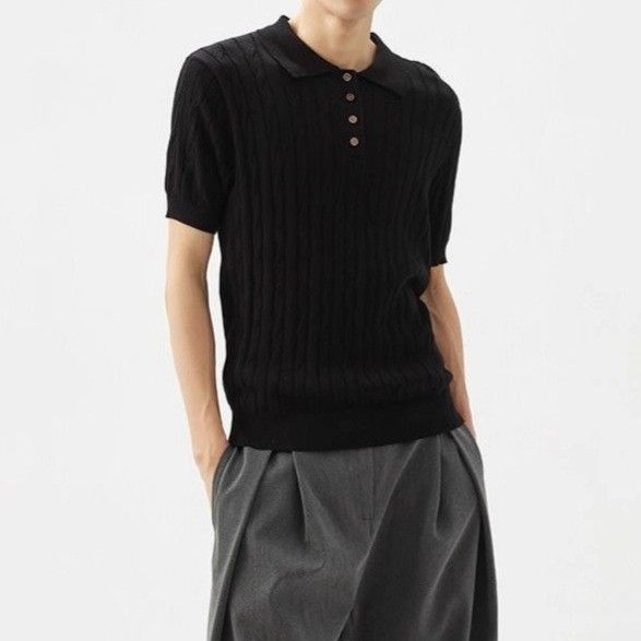 Old Money Style Lapel Knitted Short Sleeved Polo Shirt Men's Light Luxury High End Inner Wear Half Sleeved Fitness Sports Straight Shoulder T Shirt_viptrois.com