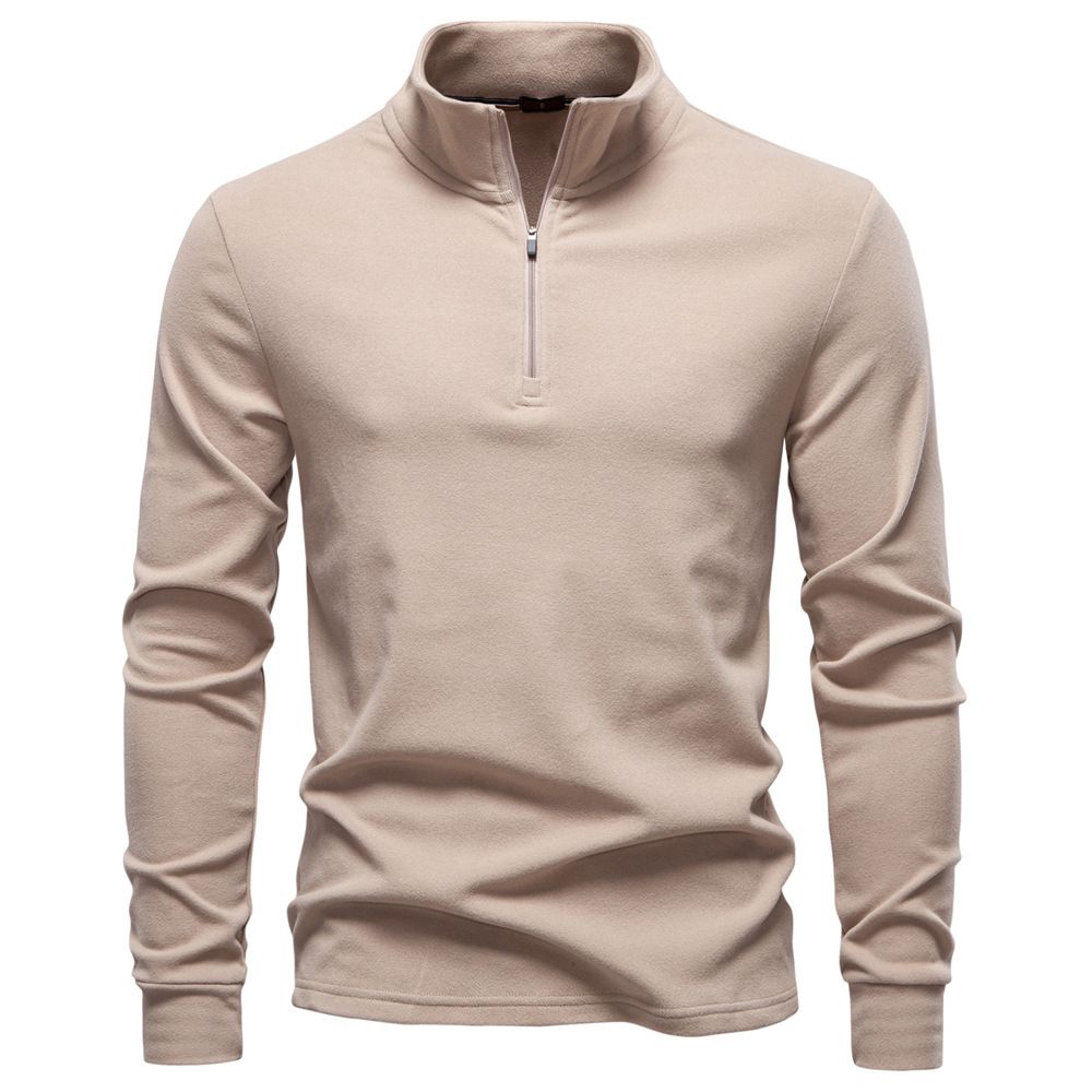 Autumn And Winter New Men's Stand Up Collar Half Zip Long Sleeved German Velvet Warm Bottoming Shirt European Size Men's Sweatshirt_viptrois.com