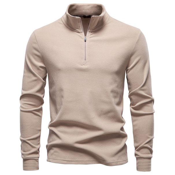 Autumn And Winter New Men's Stand Up Collar Half Zip Long Sleeved German Velvet Warm Bottoming Shirt European Size Men's Sweatshirt_viptrois.com