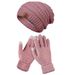 hot selling winter fashion knitted wool hat for women warm hat gloves two piece set thickened plus velvet cold hat_viptrois.com